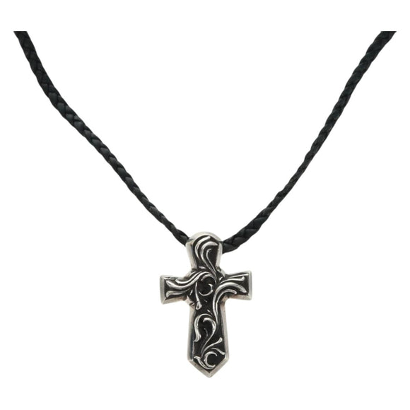 Chrome Hearts Small Vulcan Cross Double Leather Blade Ag925 Silver Auth 161235SM