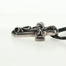 Chrome Hearts Small Vulcan Cross Double Leather Blade Ag925 Silver Auth 161235SM-12