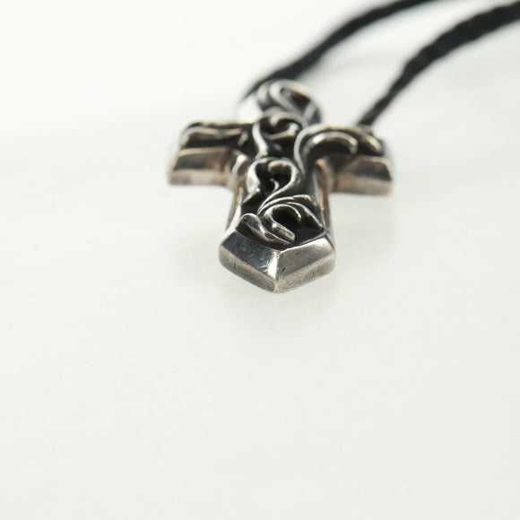 Chrome Hearts Small Vulcan Cross Double Leather Blade Ag925 Silver Auth 161235SM