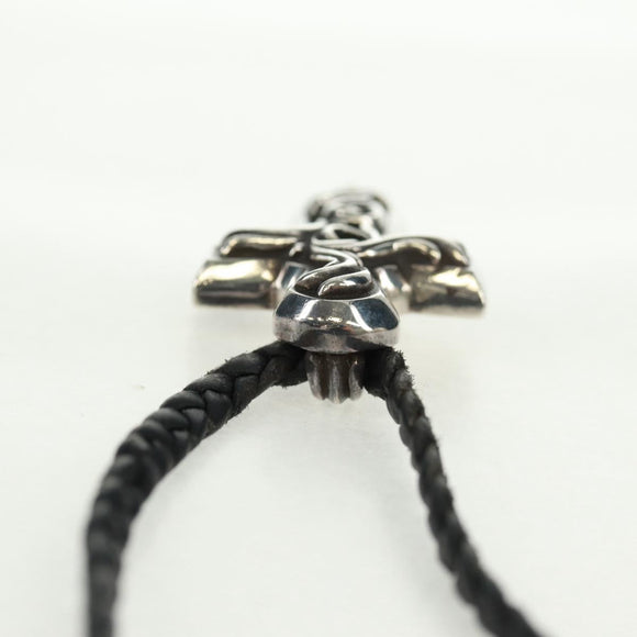 Chrome Hearts Small Vulcan Cross Double Leather Blade Ag925 Silver Auth 161235SM