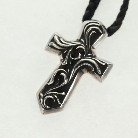 Chrome Hearts Small Vulcan Cross Double Leather Blade Ag925 Silver Auth 161235SM