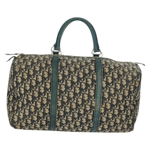 Christian Dior Trotter Canvas Boston Bag Navy Silver Auth 161273