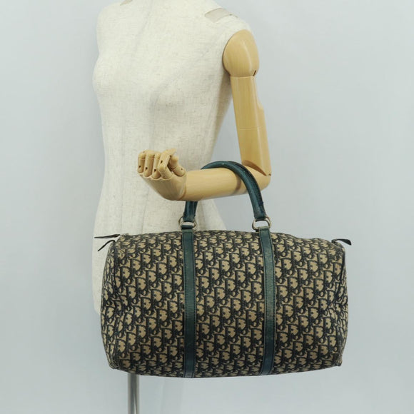 Christian Dior Trotter Canvas Boston Bag Navy Silver Auth 161273