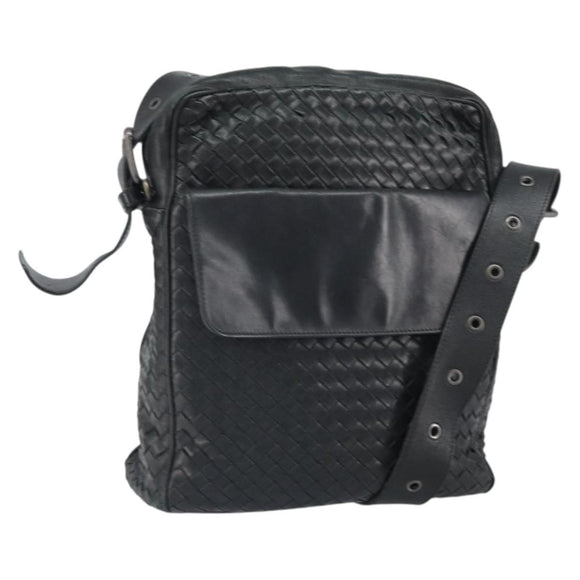 BOTTEGA VENETA INTRECCIATO Shoulder Bag Leather Black Auth 161278