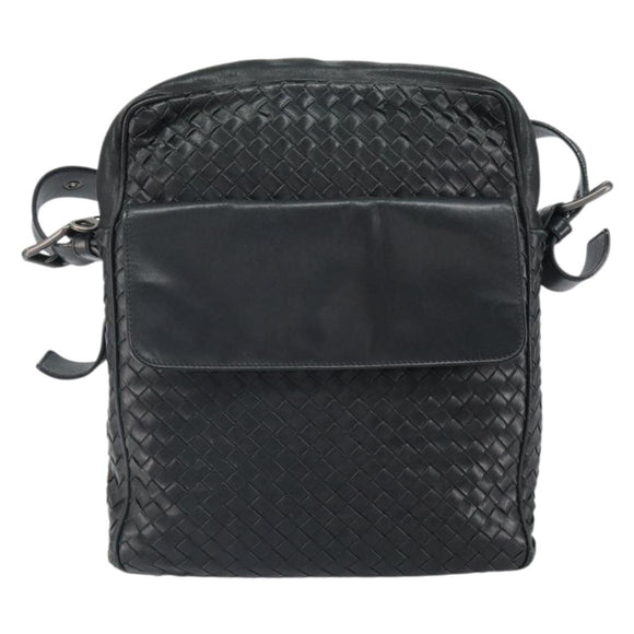 BOTTEGA VENETA INTRECCIATO Shoulder Bag Leather Black Auth 161278