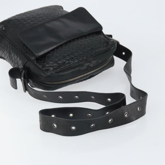 BOTTEGA VENETA INTRECCIATO Shoulder Bag Leather Black Auth 161278
