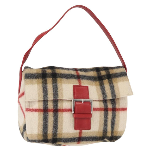 Burberrys Nova Check Shoulder Bag Wool Beige Silver Auth 161279V