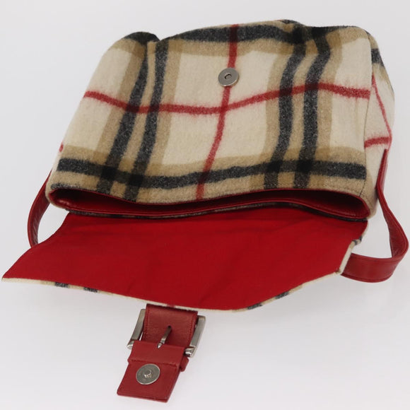 Burberrys Nova Check Shoulder Bag Wool Beige Silver Auth 161279V
