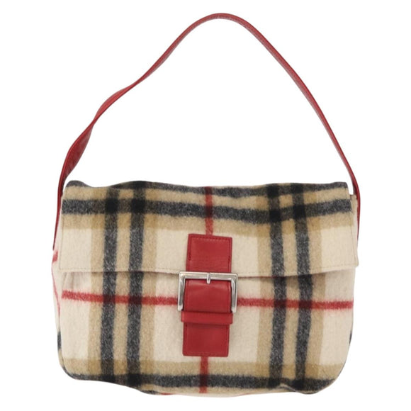 Burberrys Nova Check Shoulder Bag Wool Beige Silver Auth 161279V