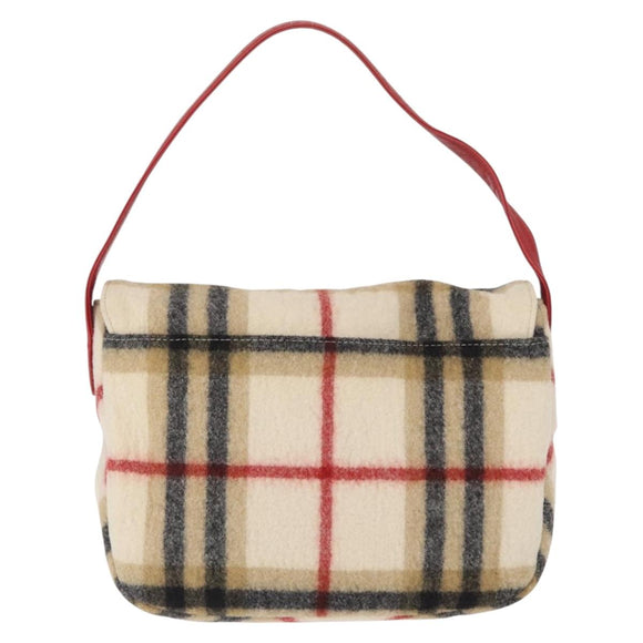 Burberrys Nova Check Shoulder Bag Wool Beige Silver Auth 161279V