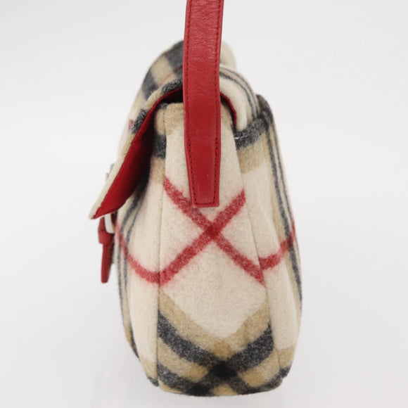 Burberrys Nova Check Shoulder Bag Wool Beige Silver Auth 161279V
