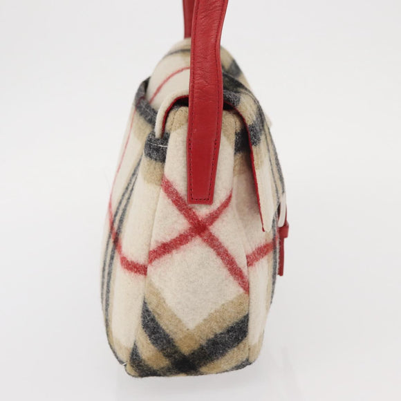 Burberrys Nova Check Shoulder Bag Wool Beige Silver Auth 161279V