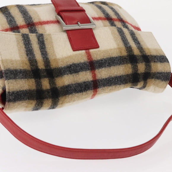 Burberrys Nova Check Shoulder Bag Wool Beige Silver Auth 161279V