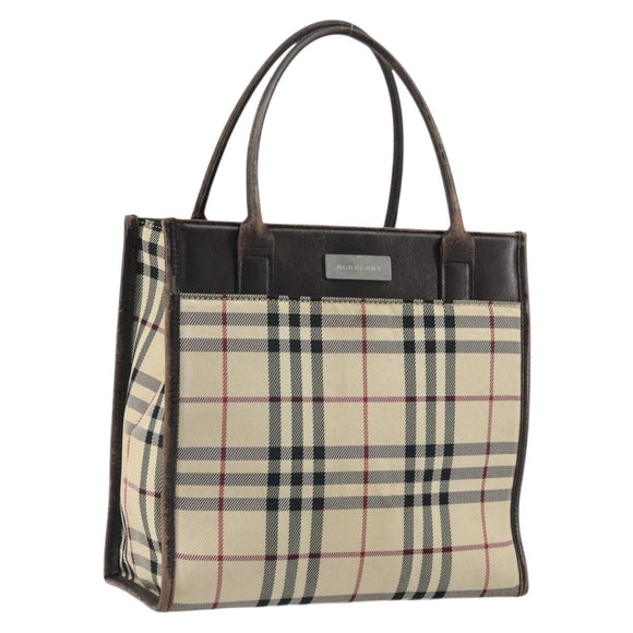 BURBERRY Nova Check Hand Bag Canvas Blue Silver Auth 161282