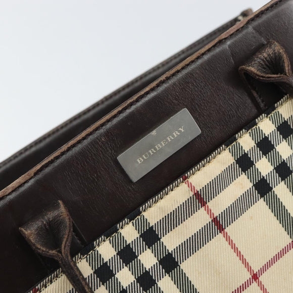 BURBERRY Nova Check Hand Bag Canvas Blue Silver Auth 161282