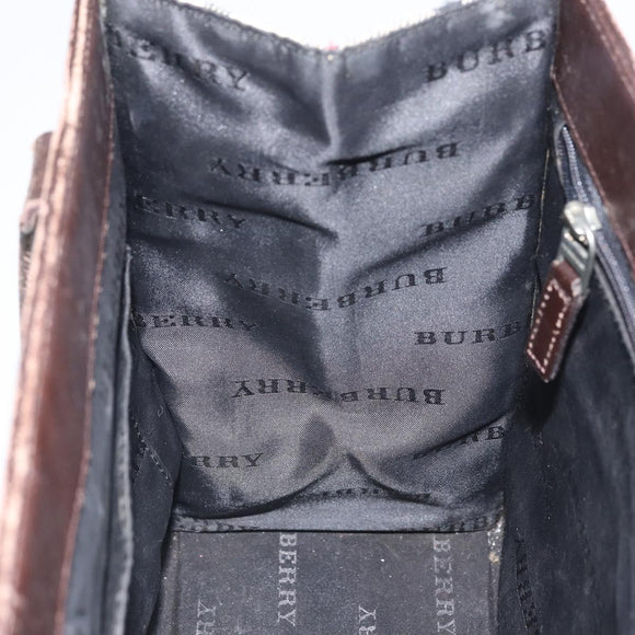BURBERRY Nova Check Hand Bag Canvas Blue Silver Auth 161282