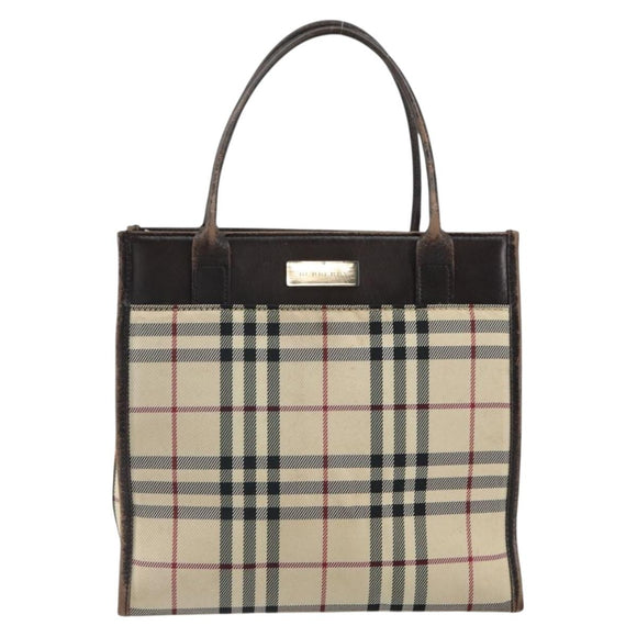 BURBERRY Nova Check Hand Bag Canvas Blue Silver Auth 161282