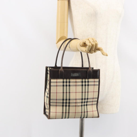 BURBERRY Nova Check Hand Bag Canvas Blue Silver Auth 161282