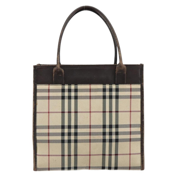BURBERRY Nova Check Hand Bag Canvas Blue Silver Auth 161282