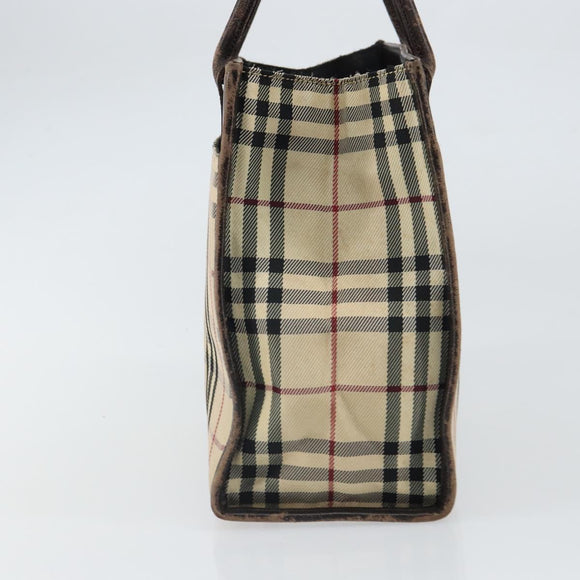 BURBERRY Nova Check Hand Bag Canvas Blue Silver Auth 161282
