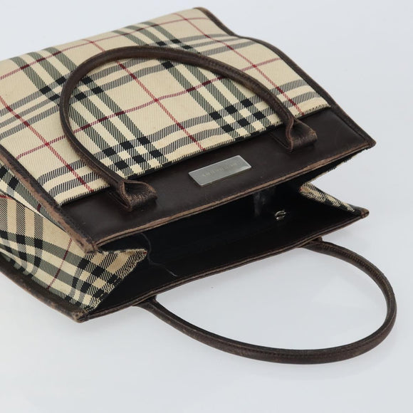 BURBERRY Nova Check Hand Bag Canvas Blue Silver Auth 161282