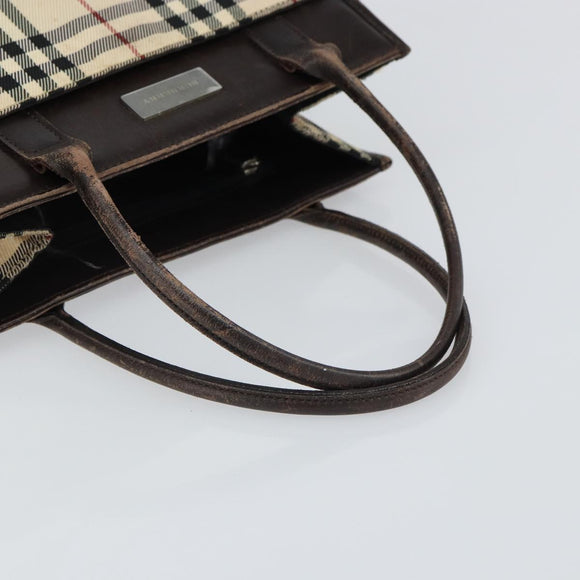 BURBERRY Nova Check Hand Bag Canvas Blue Silver Auth 161282