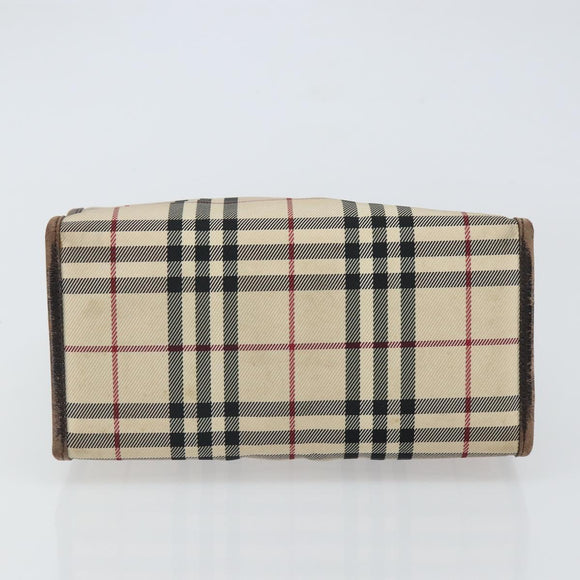 BURBERRY Nova Check Hand Bag Canvas Blue Silver Auth 161282