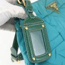 PRADA Shoulder Bag Nylon Turquoise Blue Gold Auth 161283-10