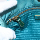 PRADA Shoulder Bag Nylon Turquoise Blue Gold Auth 161283-19