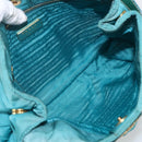 PRADA Shoulder Bag Nylon Turquoise Blue Gold Auth 161283-11