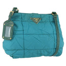 PRADA Shoulder Bag Nylon Turquoise Blue Gold Auth 161283-1