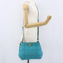 PRADA Shoulder Bag Nylon Turquoise Blue Gold Auth 161283-23