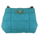 PRADA Shoulder Bag Nylon Turquoise Blue Gold Auth 161283-13