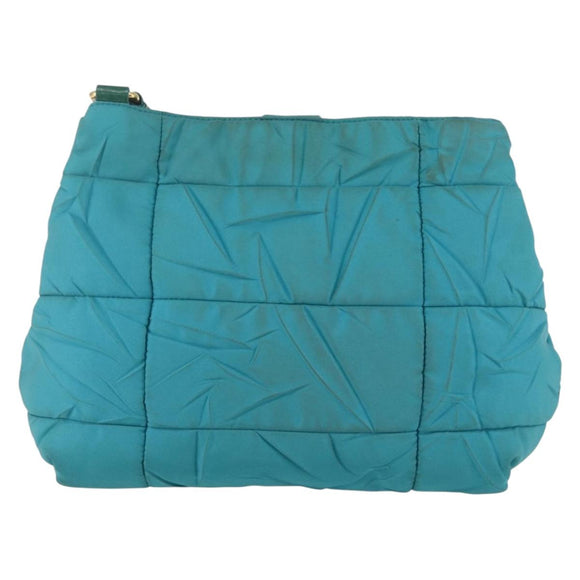 PRADA Shoulder Bag Nylon Turquoise Blue Gold Auth 161283
