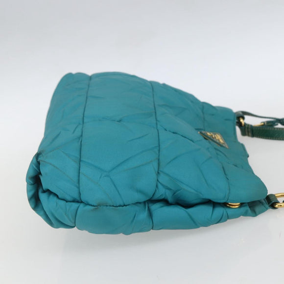 PRADA Shoulder Bag Nylon Turquoise Blue Gold Auth 161283
