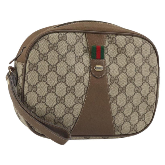 GUCCI GG Supreme Web Sherry Line Clutch Bag PVC Beige Gold 89 01 034 Auth 161289