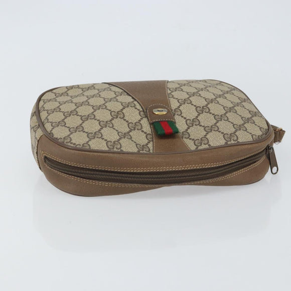 GUCCI GG Supreme Web Sherry Line Clutch Bag PVC Beige Gold 89 01 034 Auth 161289