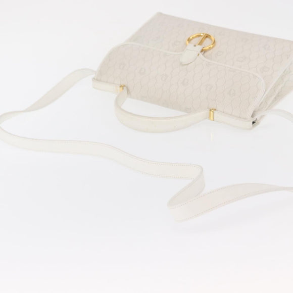 Christian Dior Honeycomb Canvas Hand Bag PVC 2way Gold White Auth 161290