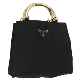 PRADA Hand Bag Nylon Black Gold Auth 161294