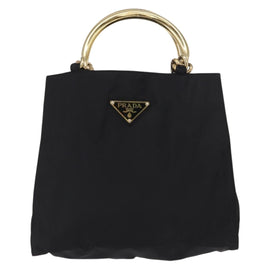 PRADA Hand Bag Nylon Black Gold Auth 161294 - 0
