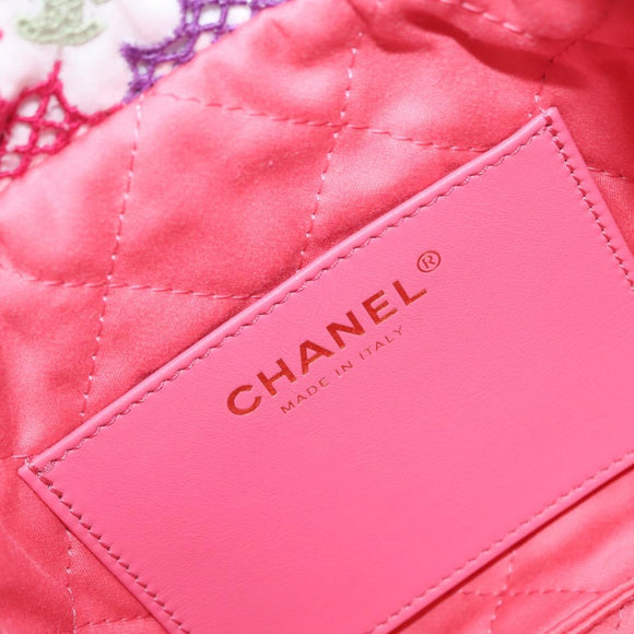 CHANEL Chain Chanel 22 Mini Bag Lace Patchwork 2way Gold White CC Auth 161330SM
