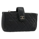 CHANEL Matelasse Coin Purse Lamb Skin Black Silver CC Auth 161338A-1