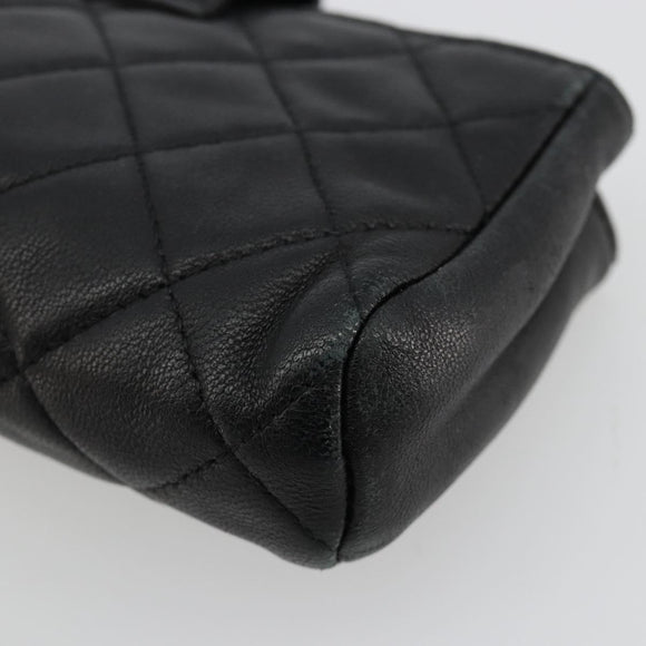 CHANEL Matelasse Coin Purse Lamb Skin Black Silver CC Auth 161338A