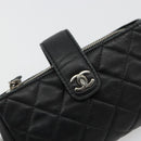 CHANEL Matelasse Coin Purse Lamb Skin Black Silver CC Auth 161338A-8