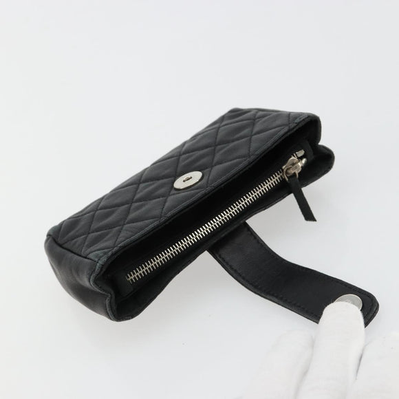 CHANEL Matelasse Coin Purse Lamb Skin Black Silver CC Auth 161338A