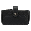 CHANEL Matelasse Coin Purse Lamb Skin Black Silver CC Auth 161338A-13