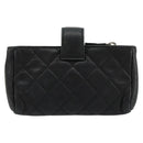 CHANEL Matelasse Coin Purse Lamb Skin Black Silver CC Auth 161338A-2