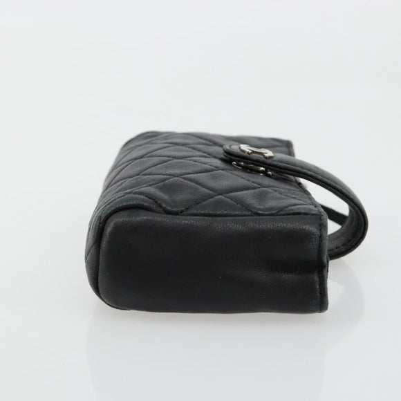 CHANEL Matelasse Coin Purse Lamb Skin Black Silver CC Auth 161338A