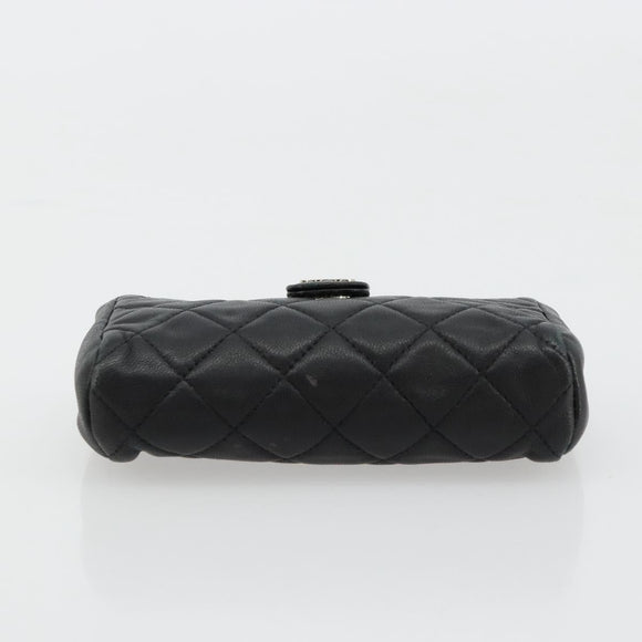 CHANEL Matelasse Coin Purse Lamb Skin Black Silver CC Auth 161338A