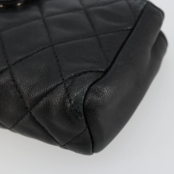 CHANEL Matelasse Coin Purse Lamb Skin Black Silver CC Auth 161338A